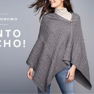 Orvis Blue Merino Cableknit Poncho Sweater O/S